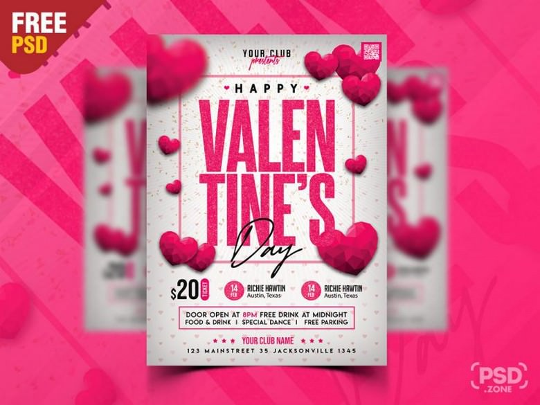 Valentines Day Party Flyer PSD