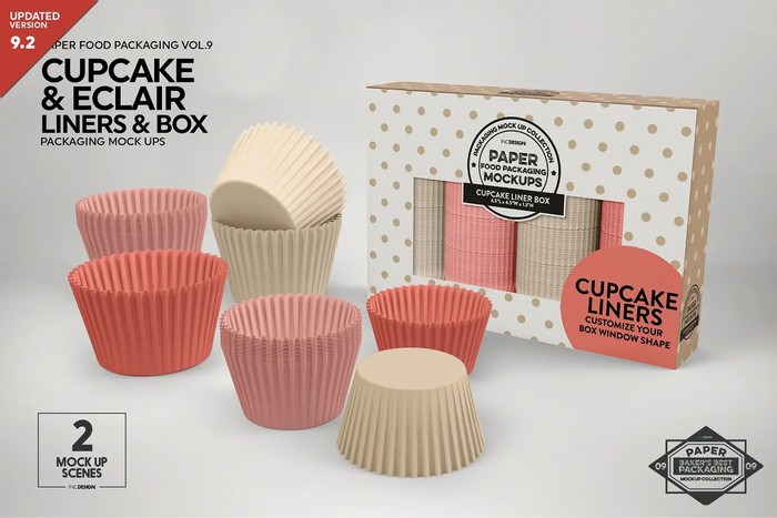 Cupcake & Eclaire Liner Box PSD Mockup