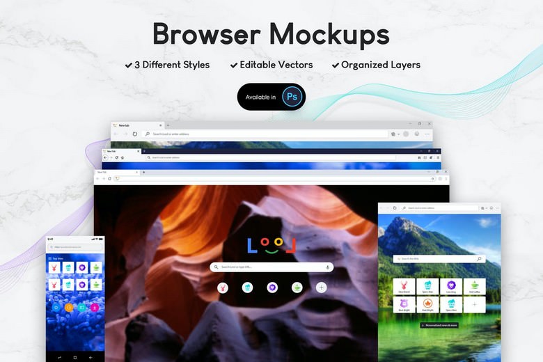 Browser Mockup PSD With 3 Styles