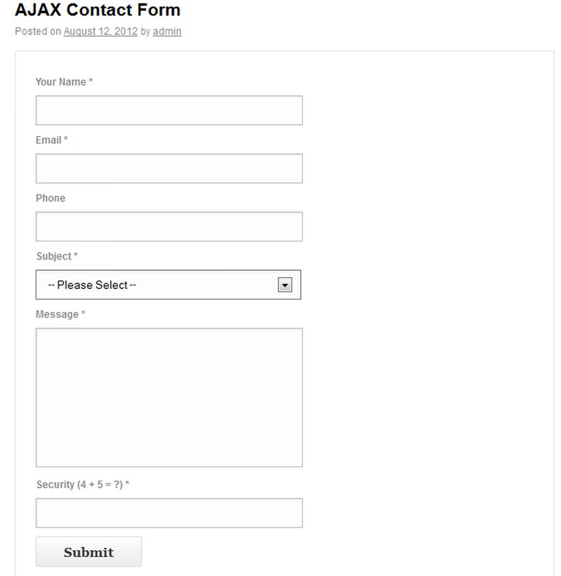 AJAX Contact Form with Tracking for WordPress