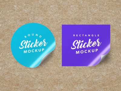 Round & Rectangle Sticker PSD Mockup
