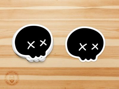 Free Sticker PSD Mockup on Wooden Texture