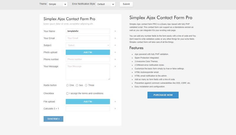 Simplex Ajax Contact Form Pro