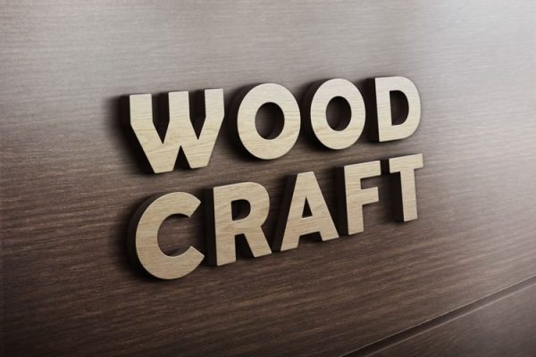 Woodcraft Logo Mockup With 3D Effect