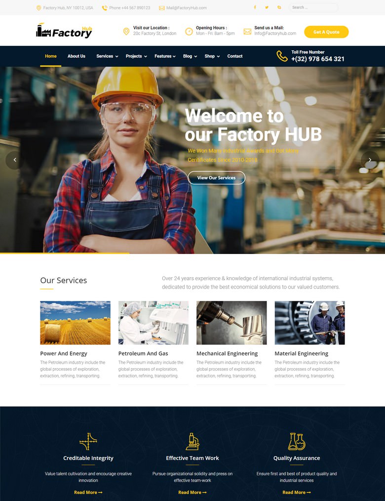Factory HUB - Industrial Business Joomla Template