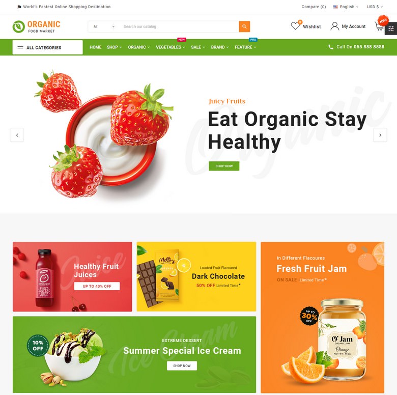 Organic Mega–Food and Fresh–Grocery Super Store Template