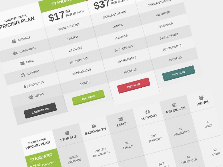 Pricing Table PSD Free