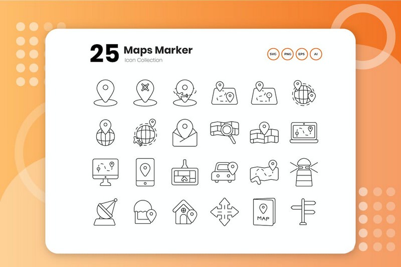 25 Maps Marker Outline Icon Set
