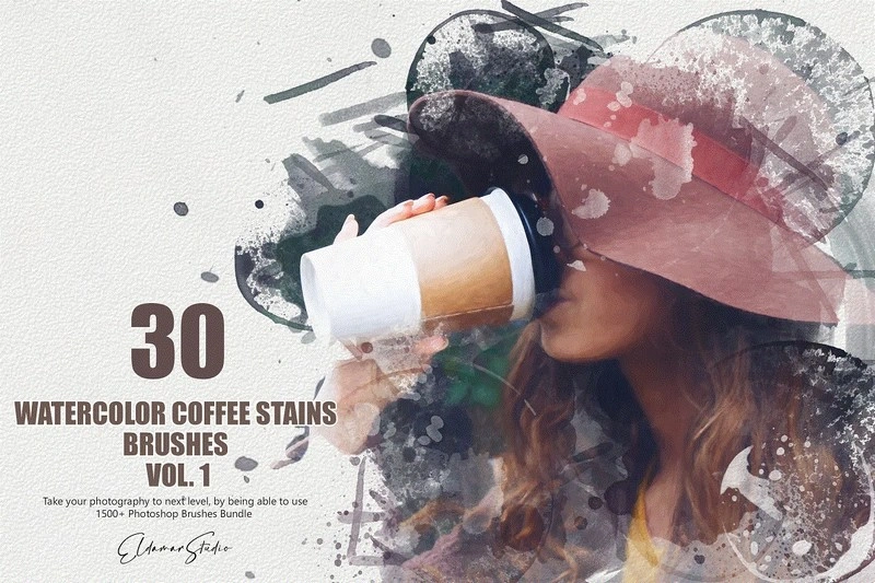 30Watercolor Coffee Stains Brushes 1