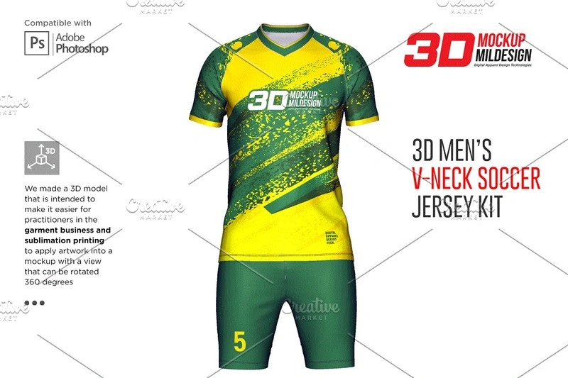 3D Soccer Jersey V-Neck Kit Mockup