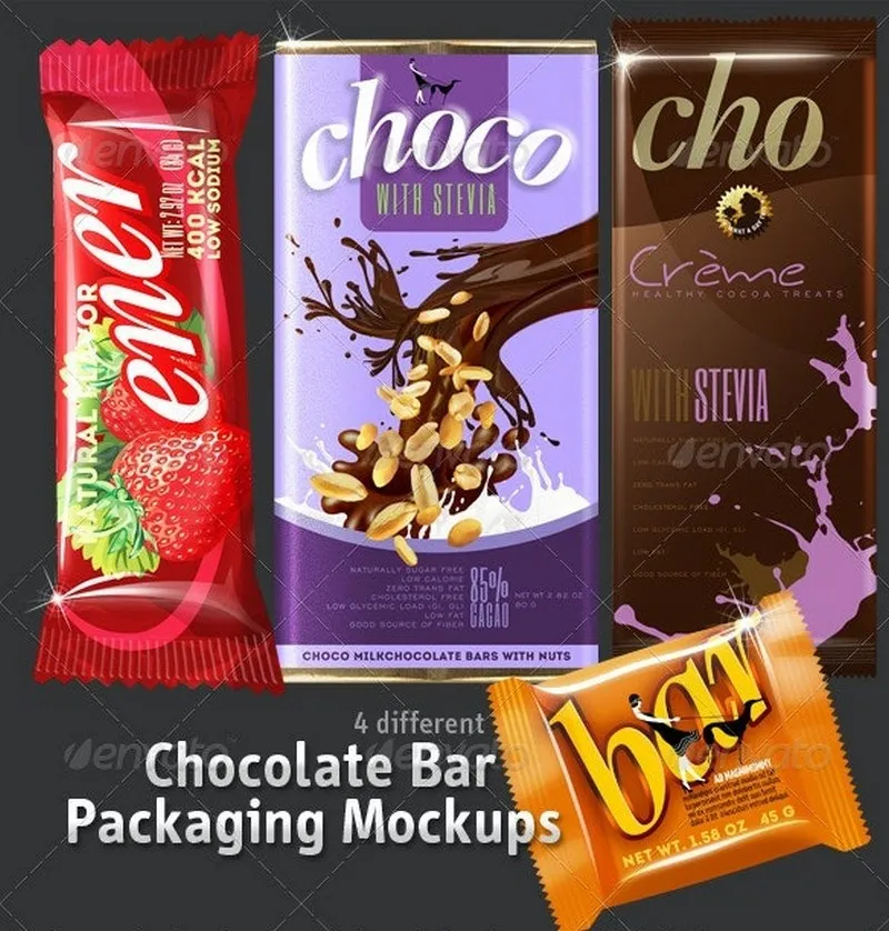 4 Chocolate Bar Packaging Mock-ups