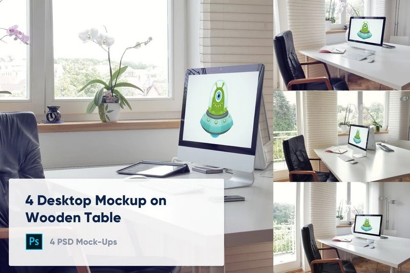 4 Desktop Mockup - Office Workspace