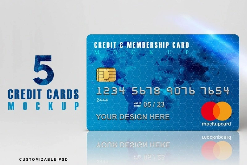 5 Credit Cards Mockup