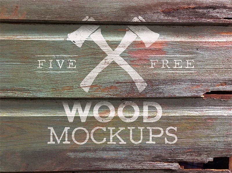 5 Free Weathered Wood Logo Mock-Up