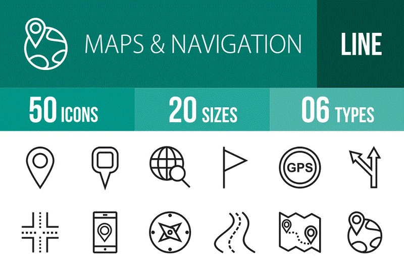 50 Maps & Navigation Line Icons