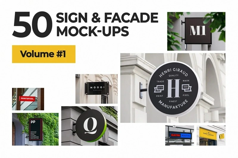 50 Sign Facade Signboard Logo Mock