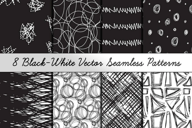 8 Black-White Hand Drawn Patterns