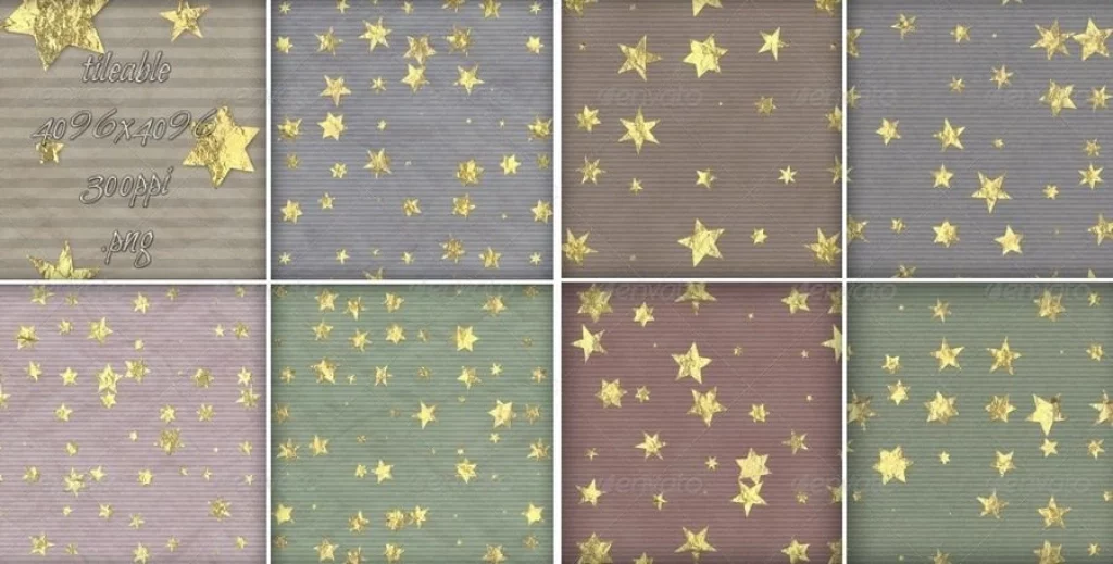 8 Gold Starred Paper Textures