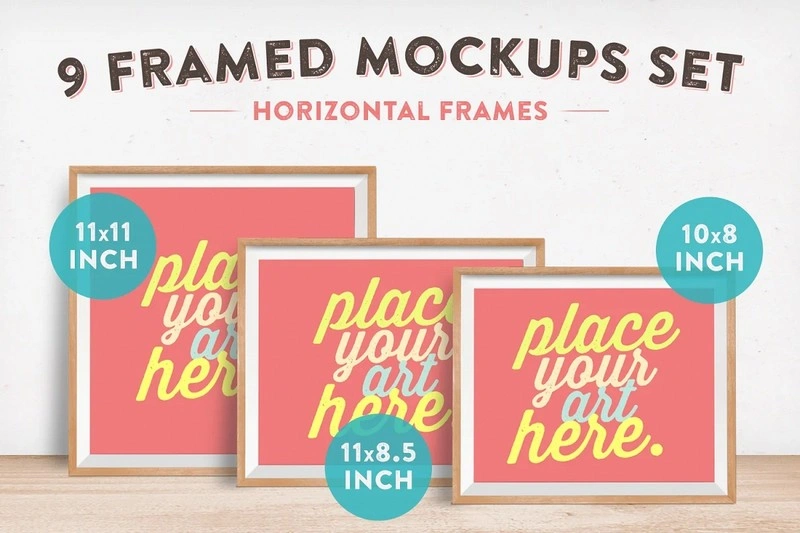 9 Horizontal Framed Mockups Set