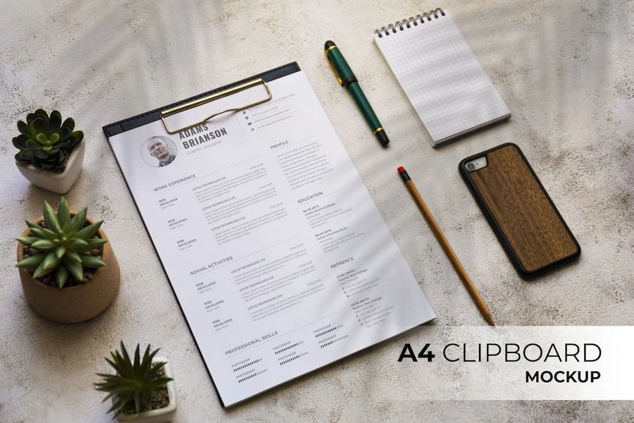A4 Clipboard Mockup for resume