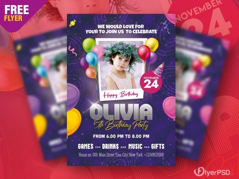 Birthday Party Invitation Flyer Design Template