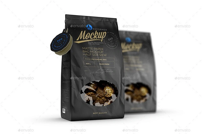 Black Paper Bag with Window Poster Mockup