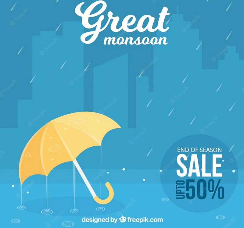 Blue Background of Monsoon Umbrella And Rain - Vector Free
