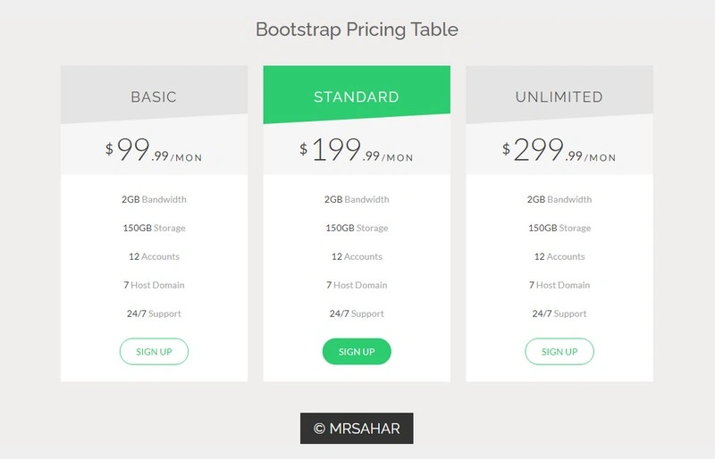 Hosting Company Bootstrap Pricing Table- CSS HTML