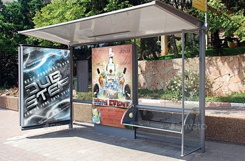 Bundle Realistic Bus Stop Poster Mockup