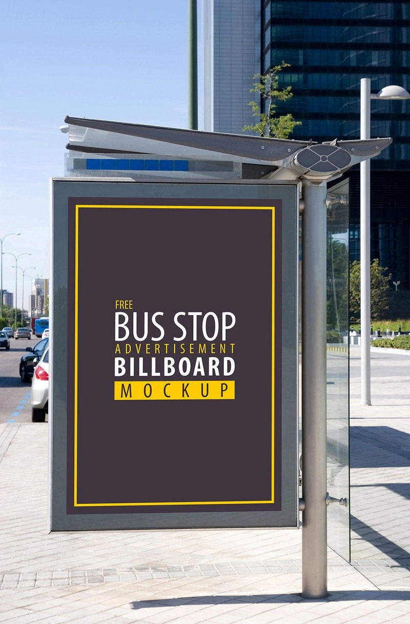 Bus Stop Advertisement Billboard PSD Mockup