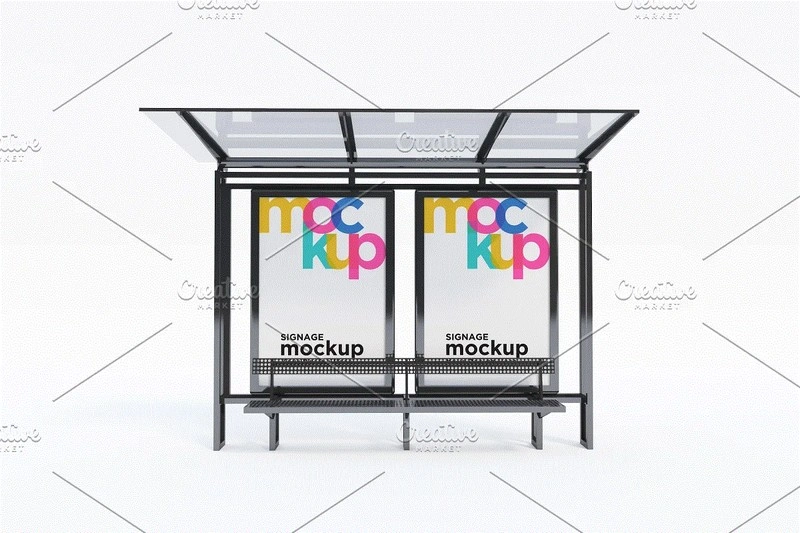 Bus Stop with 2 Sign Mockup