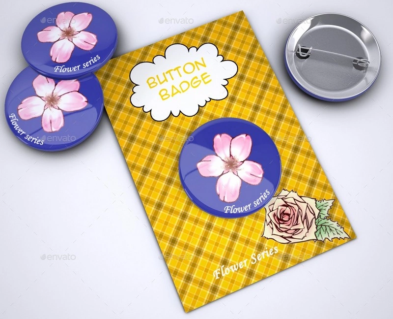 Button Badges Pins on Backing Card Mock-Up