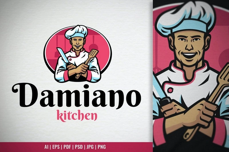 Chef Mascot of Restaurant Logo Template