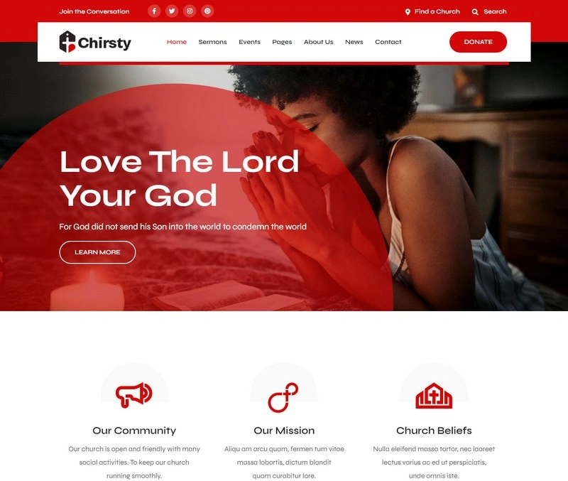 Chirsty - Nonprofit Church PHP WordPress Theme