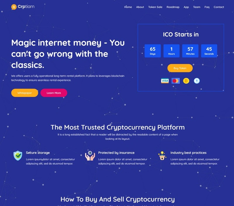 Crptiam - Cryptocurrency Landing Page HTML Template