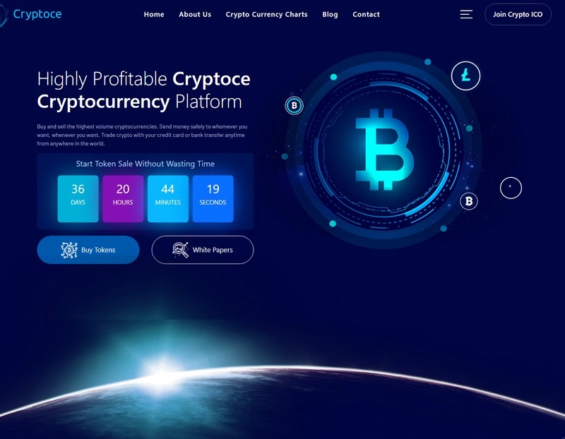 Cryptoce - Cryptocurrency & Bitcoin Html5 Css3 Theme Website Template