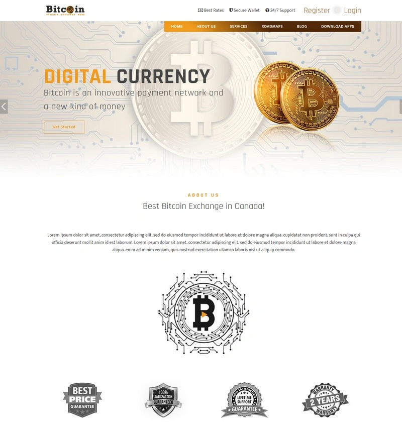 Cryptocurrency And Bitcoin Website Template