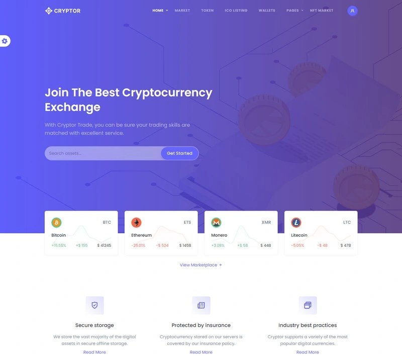 Cryptor - NFT Marketplace & Cryptocurrency ICO Landing Template