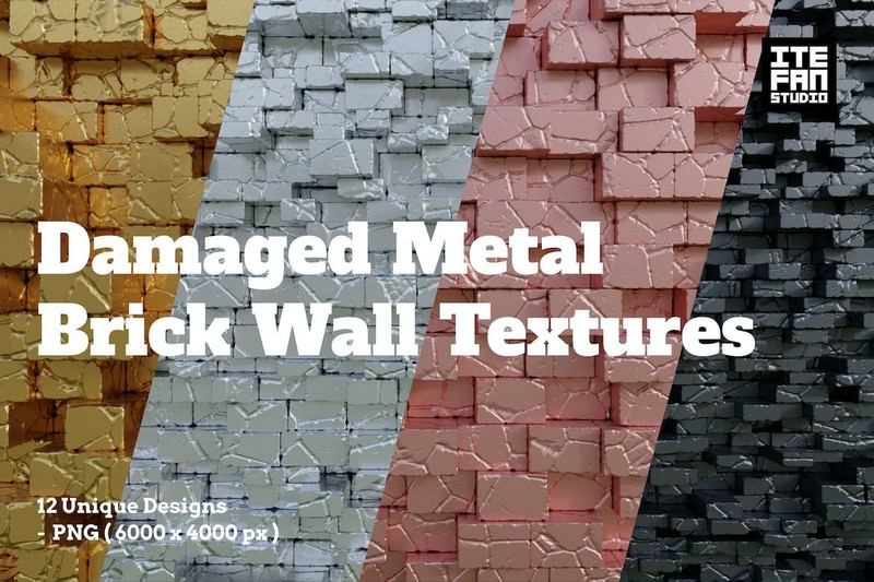Damaged Metal Brick Wall Textures