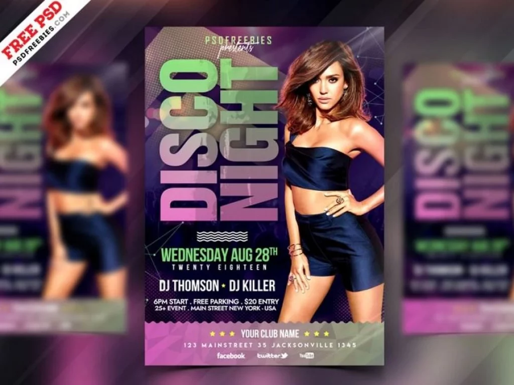 Disco Party Flyer PSD Template Free