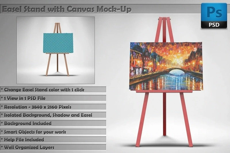 Easel Stand with Canvas MockUp