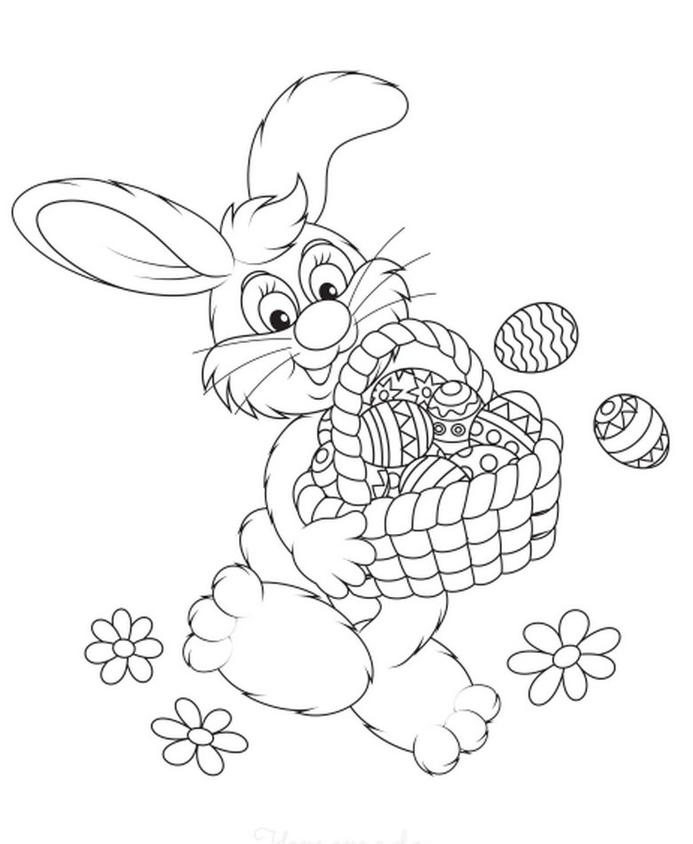 Easter Bunny with Egg Basket Coloring Page