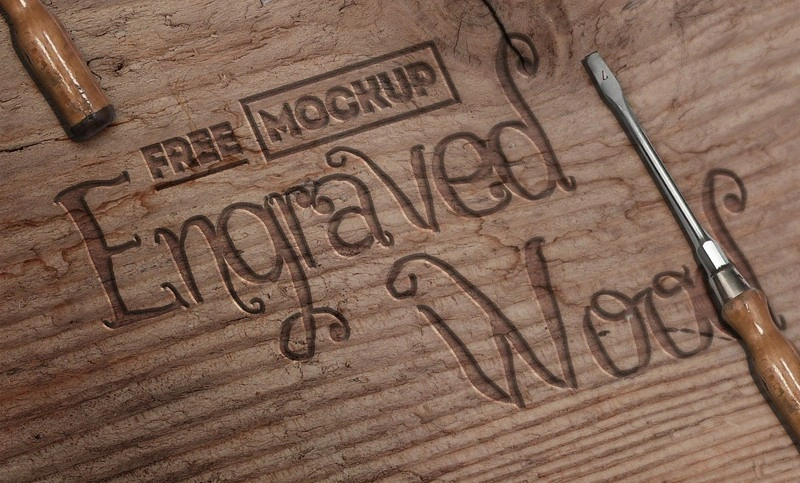 Engraved Wood Mockup With Free PSD