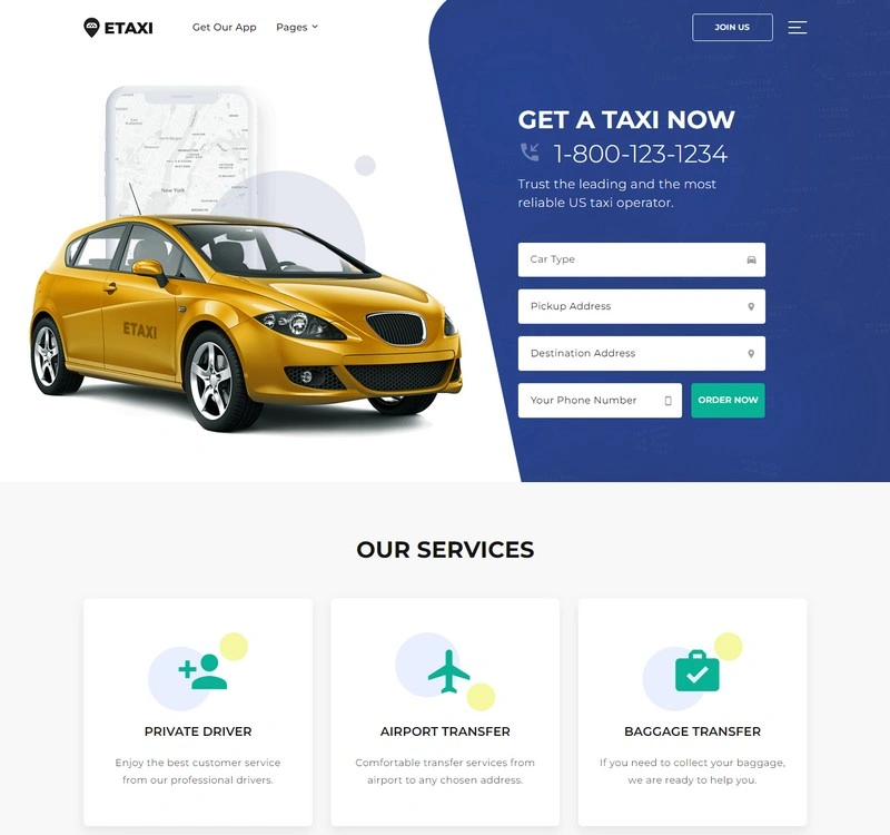 Etaxi - Taxi Company Responsive Website Template