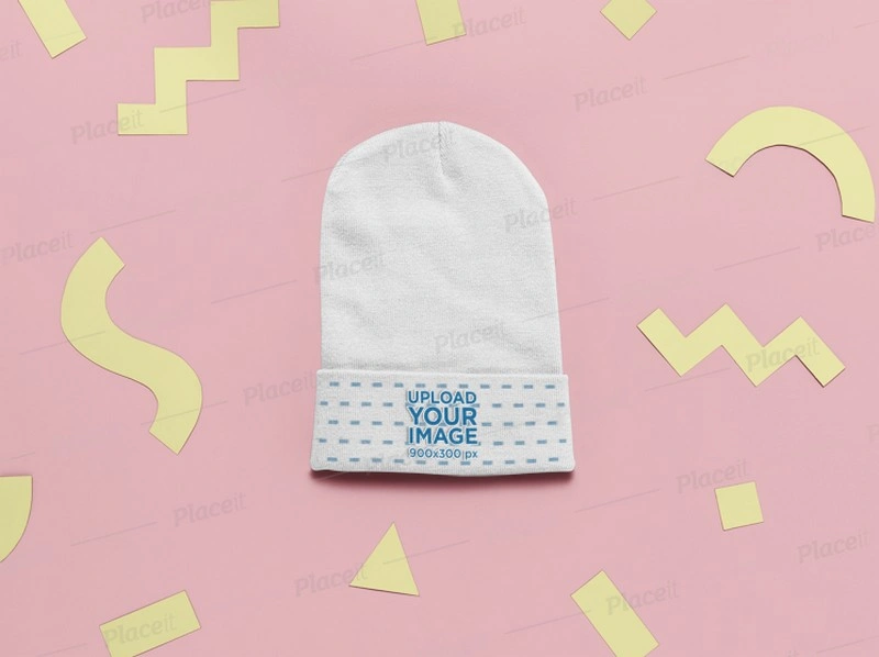 Flat Lay Beanie Mockup Featuring Cut Out Shapes
