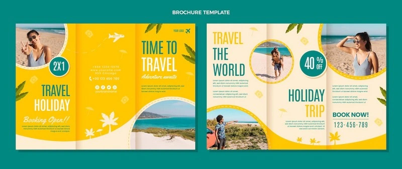 Flat Time to Travel Brochure Template