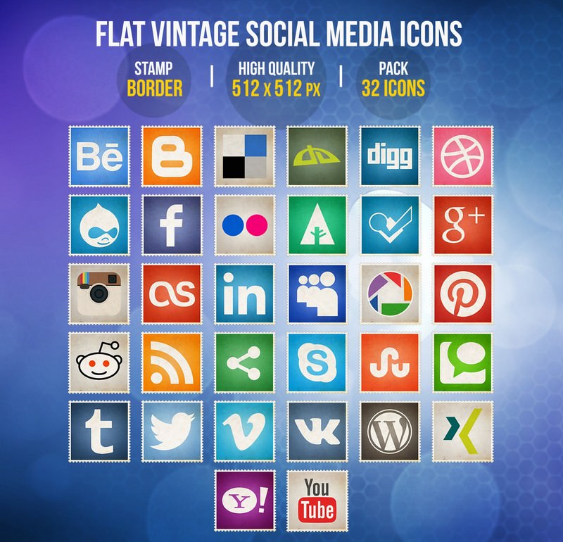 Flat Vintage Social Media Icons
