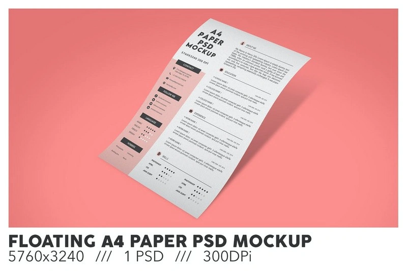 Floating A4 Paper PSD Mockup