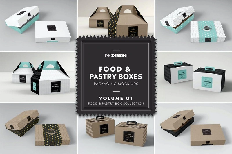 Food Pastry Boxes Vol.1 Packaging Mockups