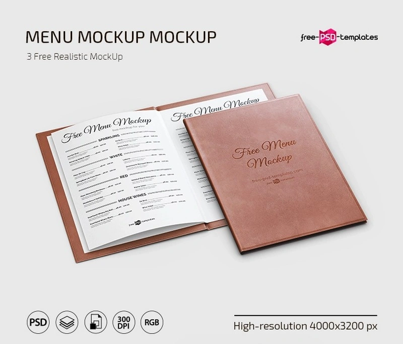Free Leather Cover Menu Mockup Template-4000x3200